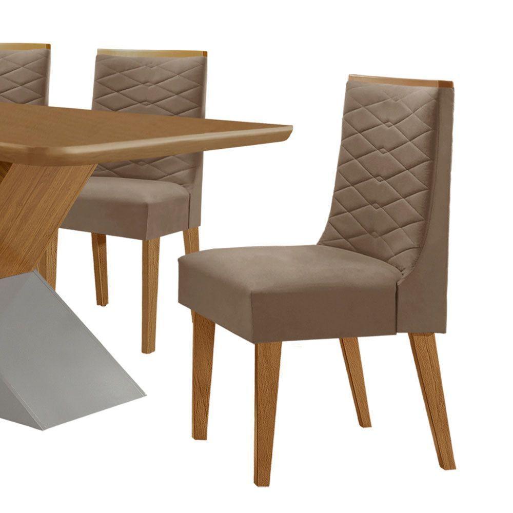 Mesa Sala De Jantar Aster 180cm E 6 Cadeiras Safira Moderna Veludo Capuccino Off White Imbuia - 8
