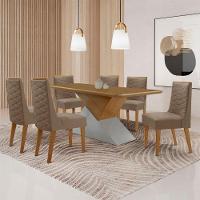 Mesa Sala De Jantar Aster 180cm E 6 Cadeiras Safira Moderna Veludo Capuccino Off White Imbuia - 1
