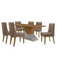 Mesa Sala De Jantar Aster 180cm E 6 Cadeiras Safira Moderna Veludo Capuccino Off White Imbuia - 2