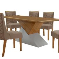 Mesa Sala De Jantar Aster 180cm E 6 Cadeiras Safira Moderna Veludo Capuccino Off White Imbuia - 7