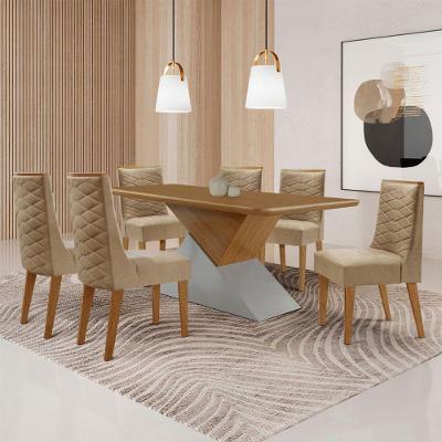 Mesa Sala De Jantar Aster 180cm E 6 Cadeiras Safira Moderna Turim 07/off White/imbuia