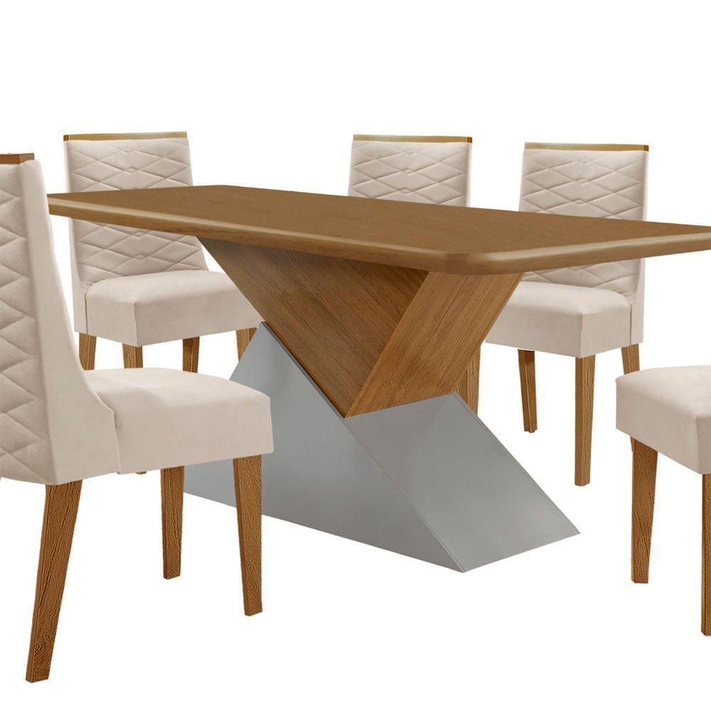 Mesa Sala De Jantar Aster 180cm E 6 Cadeiras Safira Moderna Veludo Creme/off White/imbuia - 7
