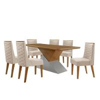 Mesa Sala De Jantar Aster 180cm E 6 Cadeiras Safira Moderna Veludo Creme/off White/imbuia - 2