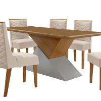 Mesa Sala De Jantar Aster 180cm E 6 Cadeiras Safira Moderna Veludo Creme/off White/imbuia - 7