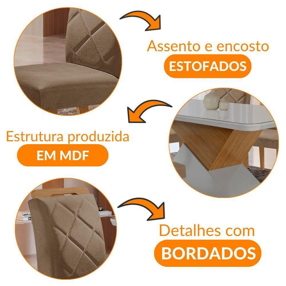 Mesa Sala De Jantar Aster 180cm E 6 Cadeiras Melissa Moderna Veludo Capuccino Off White Imbuia - 6