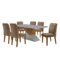 Mesa Sala De Jantar Aster 180cm E 6 Cadeiras Melissa Moderna Veludo Capuccino Off White Imbuia - 2