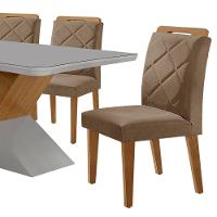 Mesa Sala De Jantar Aster 180cm E 6 Cadeiras Melissa Moderna Veludo Capuccino Off White Imbuia - 8