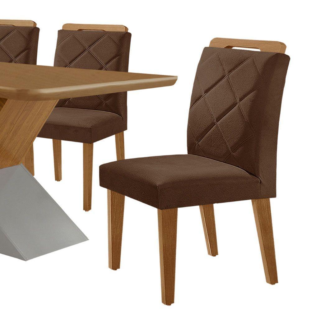 Mesa Sala De Jantar Aster 180cm E 6 Cadeiras Melissa Moderna Veludo Marrom/off White/imbuia - 8