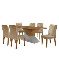 Mesa Sala De Jantar Aster 180cm E 6 Cadeiras Melissa Moderna Turim 07/off White/imbuia - 2