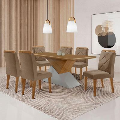 Mesa Sala De Jantar Aster 180cm E 6 Cadeiras Melissa Moderna Veludo Capuccino Off White Imbuia