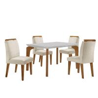 Conjunto Mesa Liz 120cm Com Vidro 4 Cadeiras Athenas Moderna Veludo Creme Off White Imbuia - 1