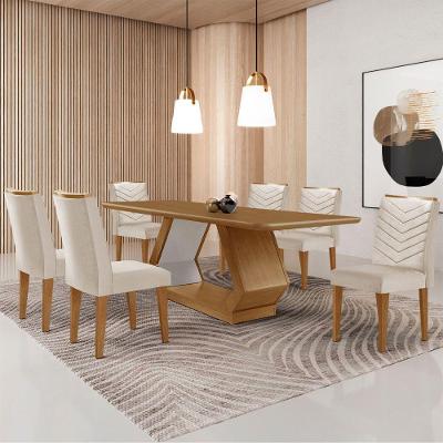 Mesa Sala De Jantar Alvorada 180cm E 6 Cadeiras Liz Moderna Veludo Creme/off White/imbuia