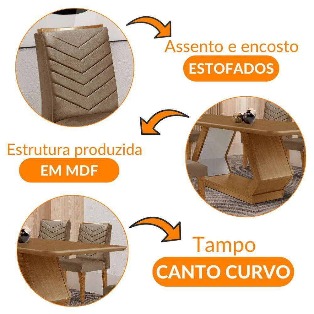 Mesa Sala De Jantar Alvorada 180cm E 6 Cadeiras Liz Moderna Vel. Capuccino Off White Imbuia - 6