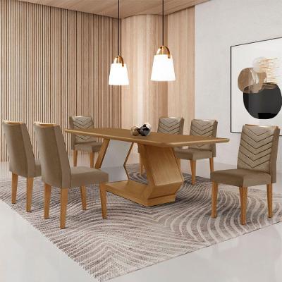 Mesa de Jantar Alvorada 6 Lugares Tampo MDF Laminado com Cadeiras Veludo Off White 180cm