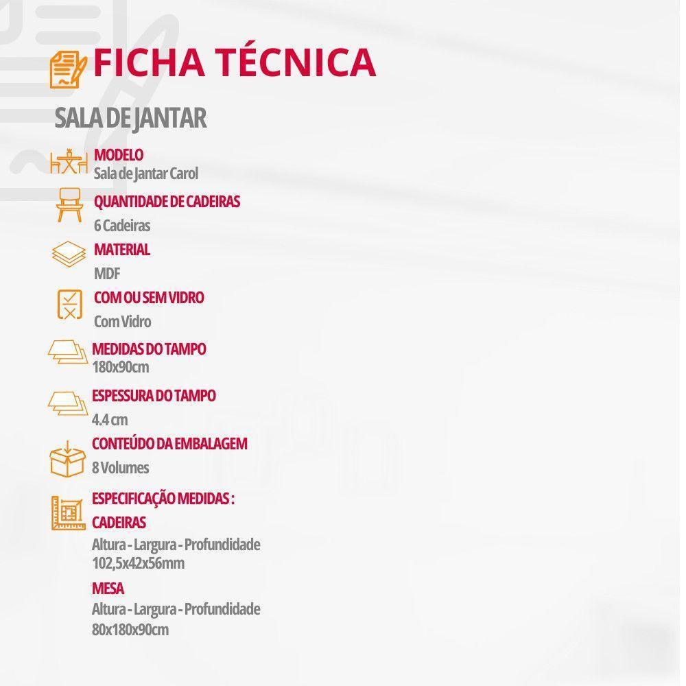 Mesa Sala De Jantar Carol 180cm E 6 Cadeiras Carol Moderna Veludo Creme/off White/imbuia - 5