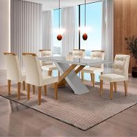 Mesa Sala De Jantar Carol 180cm E 6 Cadeiras Carol Moderna Veludo Creme/off White/imbuia - 1