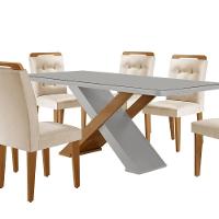 Mesa Sala De Jantar Carol 180cm E 6 Cadeiras Carol Moderna Veludo Creme/off White/imbuia - 7