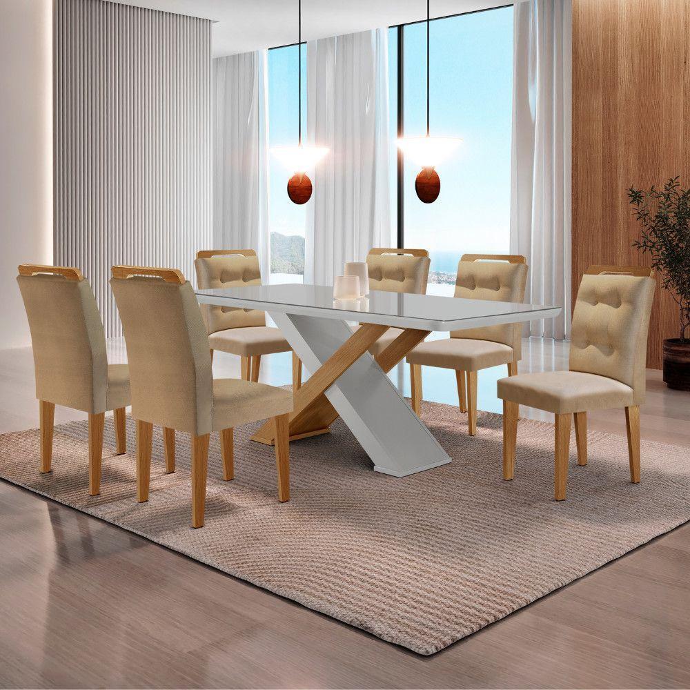 Mesa Sala De Jantar Carol 180cm E 6 Cadeiras Carol Moderna Turim / Off White / Imbuia - 1