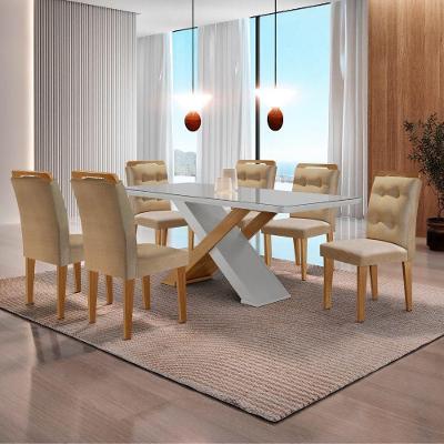 Mesa Sala De Jantar Carol 180cm E 6 Cadeiras Carol Moderna Turim / Off White / Imbuia