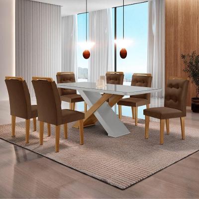 Mesa Sala De Jantar Carol 180cm E 6 Cadeiras Carol Moderna Vel. Marrom/off White/imbuia