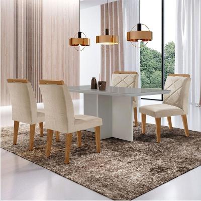 Mesa Olímpia 120cm Com 4 Cadeiras Melissa Moderna Mobilia Veludo Creme/off White/imbuia