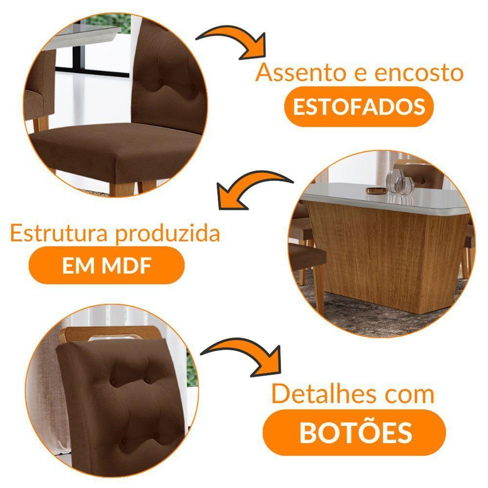 Mesa Aida 180cm Com 6 Cadeiras Carol Moderna Mobília Veludo Marrom/off White/imbuia - 6