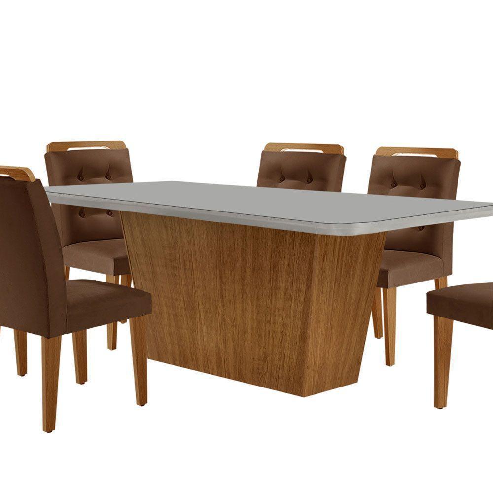 Mesa Aida 180cm Com 6 Cadeiras Carol Moderna Mobília Veludo Marrom/off White/imbuia - 7