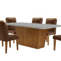 Mesa Aida 180cm Com 6 Cadeiras Carol Moderna Mobília Veludo Marrom/off White/imbuia - 7