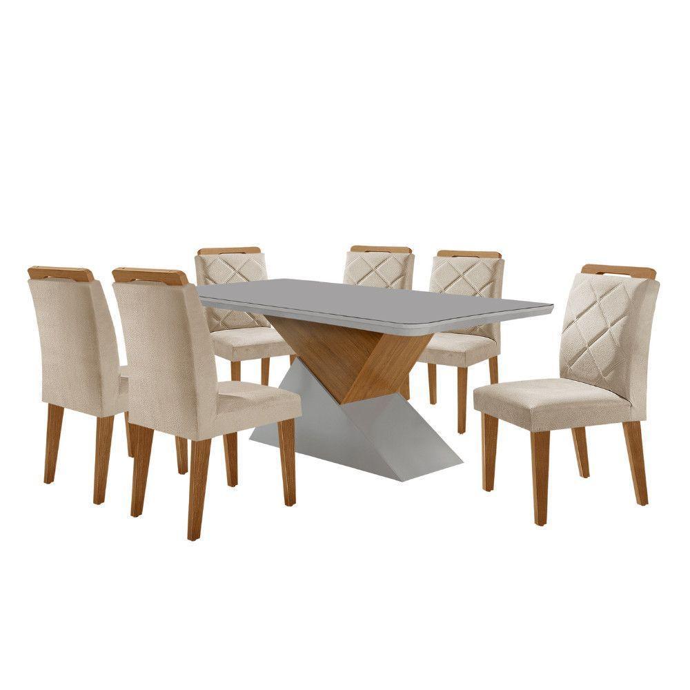 Mesa Sala De Jantar Aster 180cm E 6 Cadeiras Melissa Moderna Veludo Creme/off White/imbuia - 2