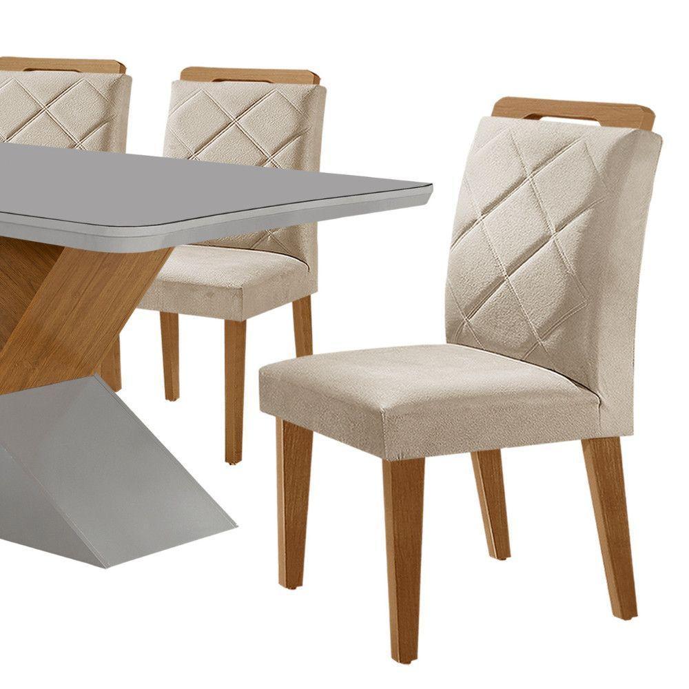 Mesa Sala De Jantar Aster 180cm E 6 Cadeiras Melissa Moderna Veludo Creme/off White/imbuia - 8