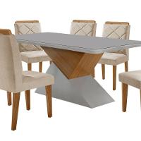 Mesa Sala De Jantar Aster 180cm E 6 Cadeiras Melissa Moderna Veludo Creme/off White/imbuia - 7