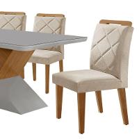 Mesa Sala De Jantar Aster 180cm E 6 Cadeiras Melissa Moderna Veludo Creme/off White/imbuia - 8