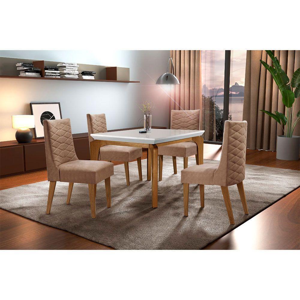 Sala Jantar Liz 120 Tampo Mdf Com 4 Cadeiras Safira Rufato Animale Chocolate Off White Imbuia - 1