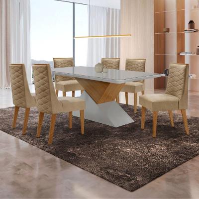 Mesa Sala De Jantar Aster 180cm E 6 Cadeiras Safira Moderna Turim/grafite/imbuia Ripado