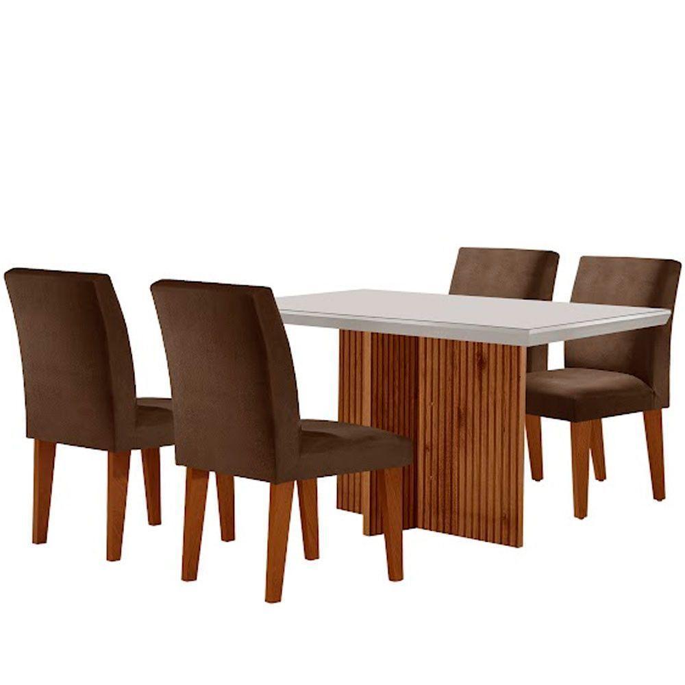 Sala De Jantar Mesa Olimpia Vidro Canto Reto Com 4 Cadeiras Marrom/off White/imbuia Ripado - 2