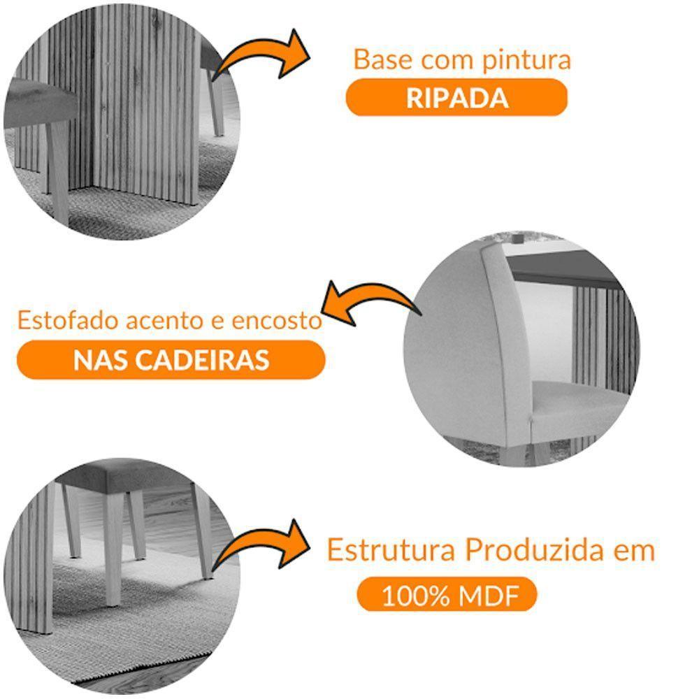 Sala De Jantar Mesa Olimpia Vidro Canto Reto Com 4 Cadeiras Marrom/off White/imbuia Ripado - 6