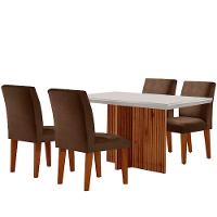 Sala De Jantar Mesa Olimpia Vidro Canto Reto Com 4 Cadeiras Marrom/off White/imbuia Ripado - 2
