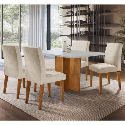 Sala De Jantar Olivia Em Mdf Com 4 Cadeiras Grecia Moderna Creme, Off White E Imbuia