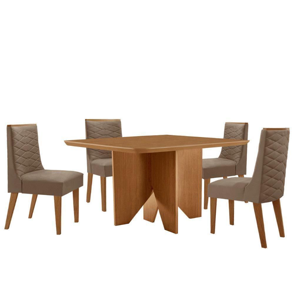 Mesa Evora 90 Mdf Canto Copo E Com 4 Cadeiras Safira Veludo Capuccino Naturalle - 2