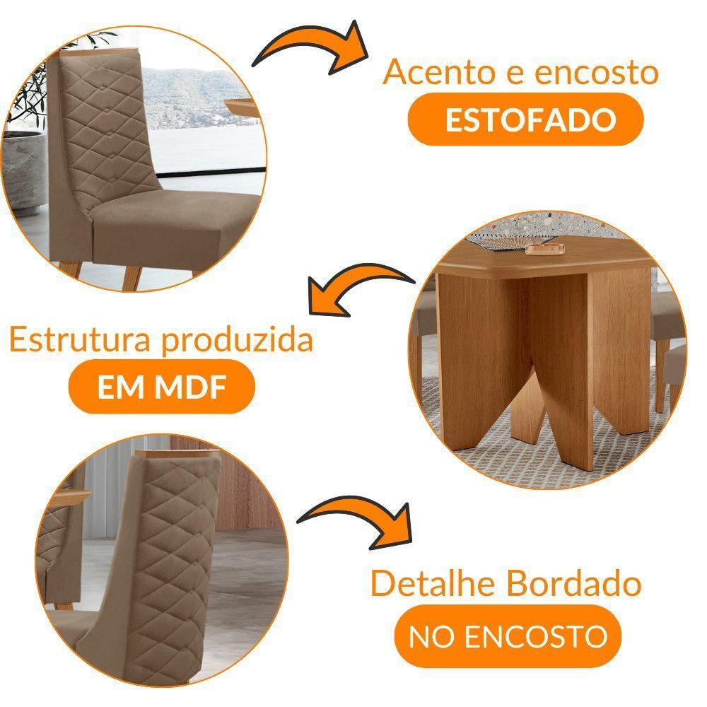 Mesa Evora 90 Mdf Canto Copo E Com 4 Cadeiras Safira Veludo Capuccino Naturalle - 6