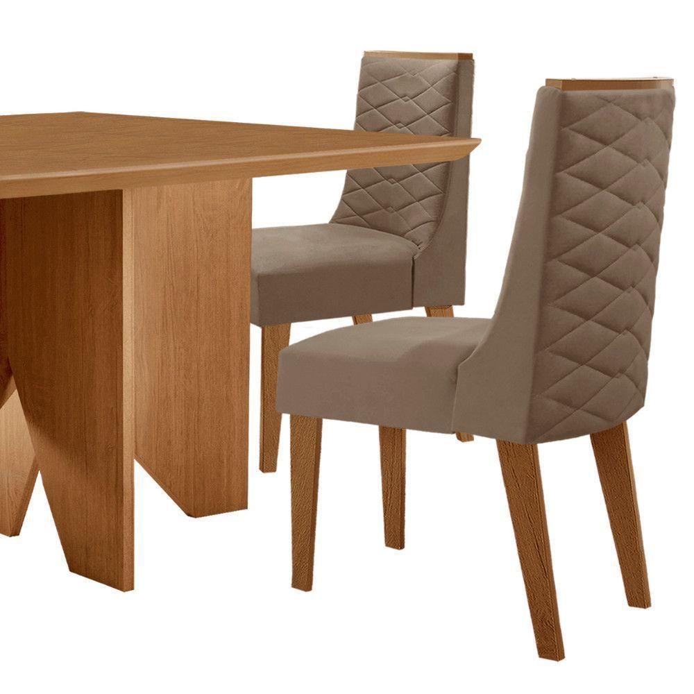 Mesa Evora 90 Mdf Canto Copo E Com 4 Cadeiras Safira Veludo Capuccino Naturalle - 7