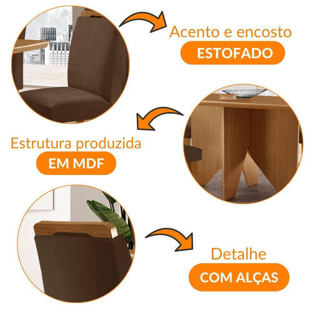 Mesa Evora 120 Mdf Canto Copo E Com 4 Cadeiras Athenas Veludo Marrom Naturalle - 6