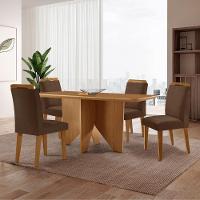 Mesa Evora 120 Mdf Canto Copo E Com 4 Cadeiras Athenas Veludo Marrom Naturalle - 1