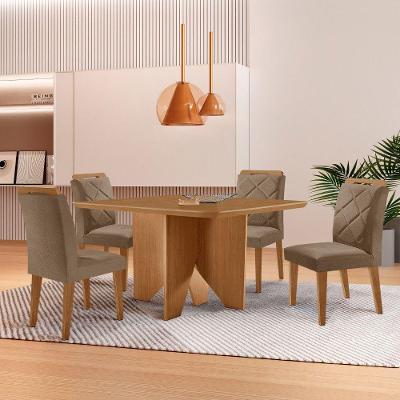 Mesa Evora 90 Mdf Canto Copo E Com 4 Cadeiras Melissa Veludo Capuccino Naturalle