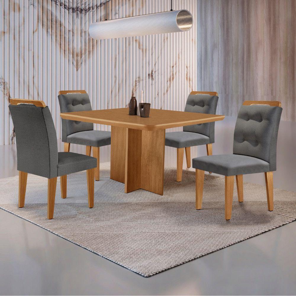 Mesa Olímpia 90cm Mdf Com 4 Cadeiras Carol Linho Grafite Naturalle - 1