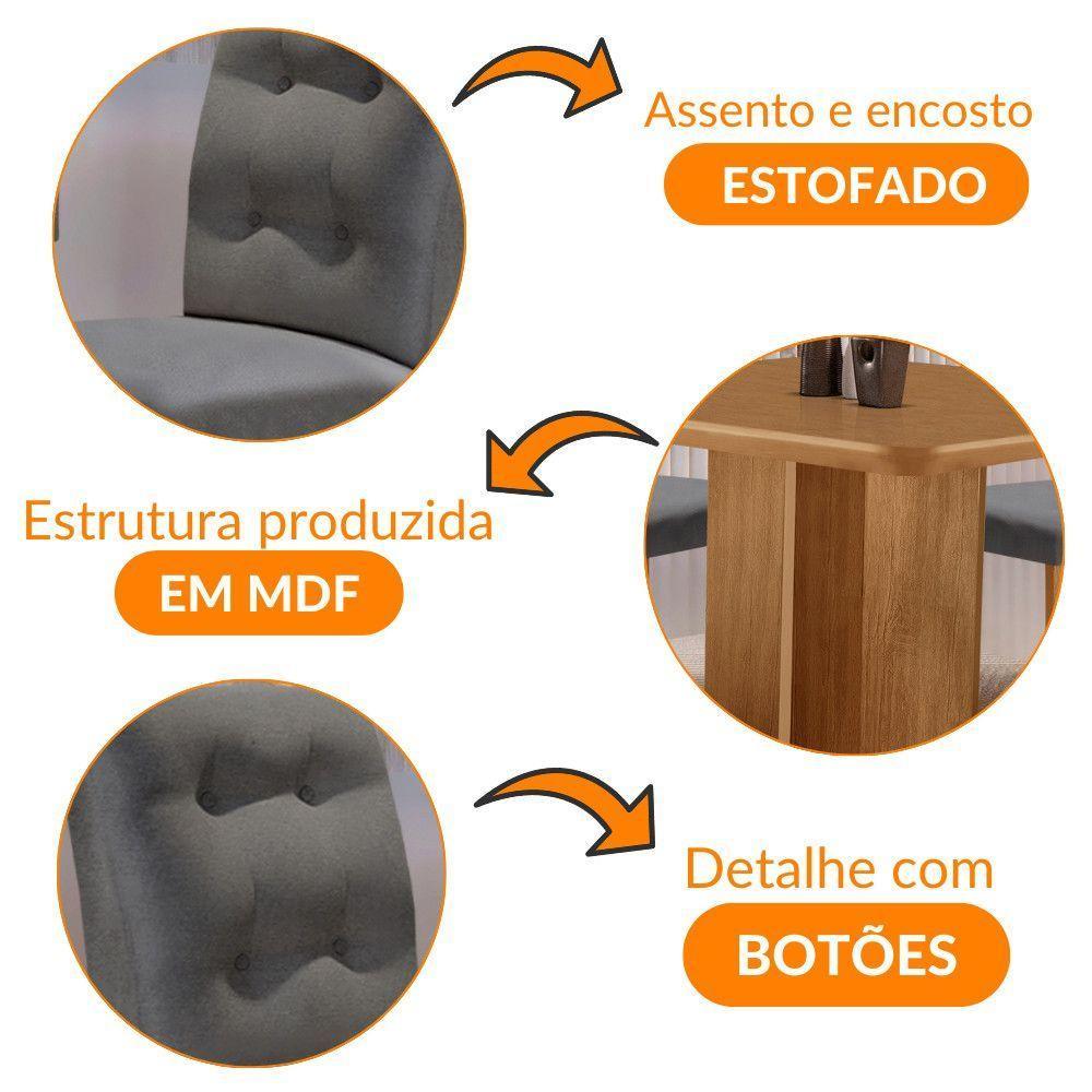 Mesa Olímpia 90cm Mdf Com 4 Cadeiras Carol Linho Grafite Naturalle - 6