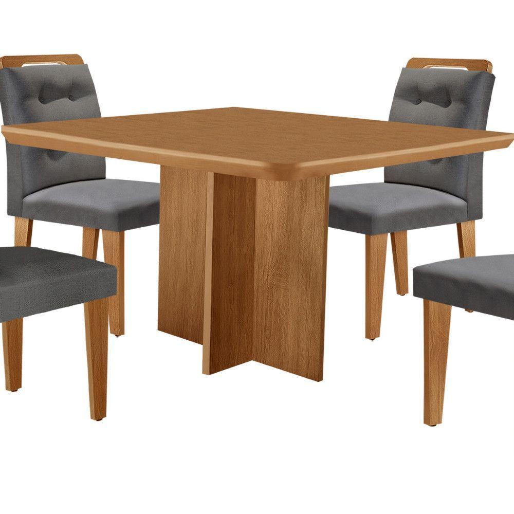 Mesa Olímpia 90cm Mdf Com 4 Cadeiras Carol Linho Grafite Naturalle - 8