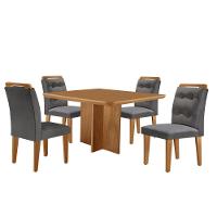 Mesa Olímpia 90cm Mdf Com 4 Cadeiras Carol Linho Grafite Naturalle - 2