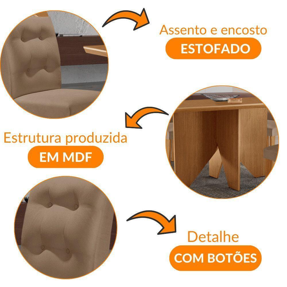 Mesa Evora 120 Mdf Canto Copo E Com 4 Cadeiras Carol Veludo Capuccino Naturalle - 6