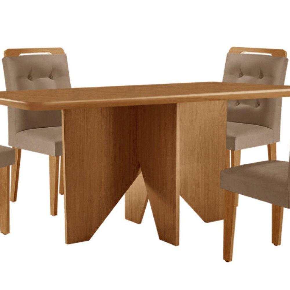 Mesa Evora 120 Mdf Canto Copo E Com 4 Cadeiras Carol Veludo Capuccino Naturalle - 7